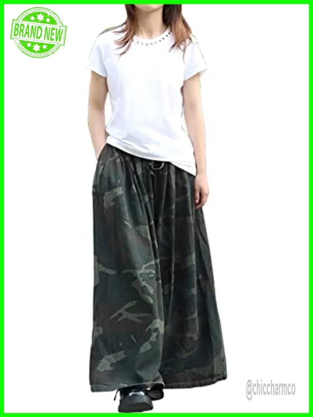 Wide Leg Denim Pants for Women Elastic Waist Loose Casual Cotton Jeans